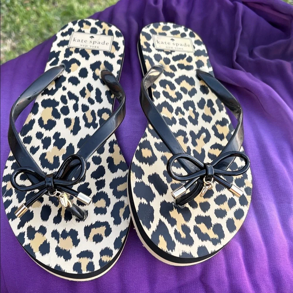 Kate Spade Leopard Print Black and Tan Sandals